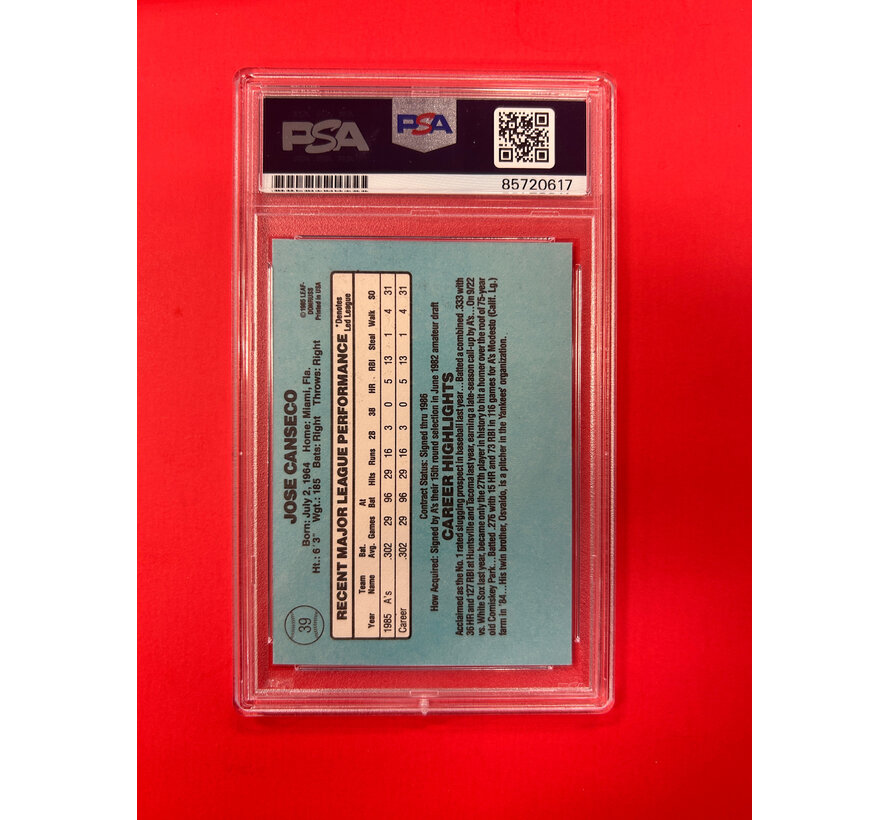 1986 DONRUSS JOSE CANSECO AUTOGRAPH PSA AUTHENTIC