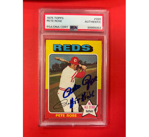 TOPPS 1975 TOPPS PETE ROSE AUTOGRAPHED PSA AUTHENTIC INSCRIBED HIT KING