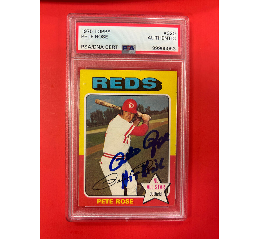 1975 TOPPS PETE ROSE AUTOGRAPHED PSA AUTHENTIC INSCRIBED HIT KING