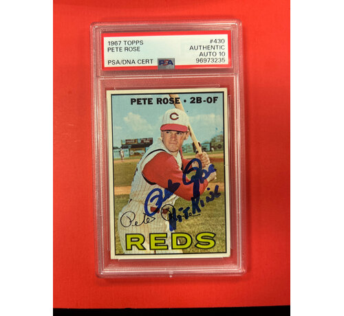 TOPPS 1967 TOPPS PETE ROSE AUTOGRAPHED PSA AUTHENTIC INSCRIBED HIT KING
