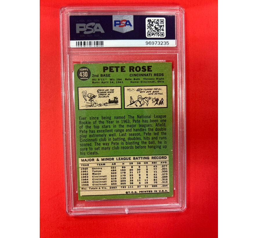 1967 TOPPS PETE ROSE AUTOGRAPHED PSA AUTHENTIC INSCRIBED HIT KING