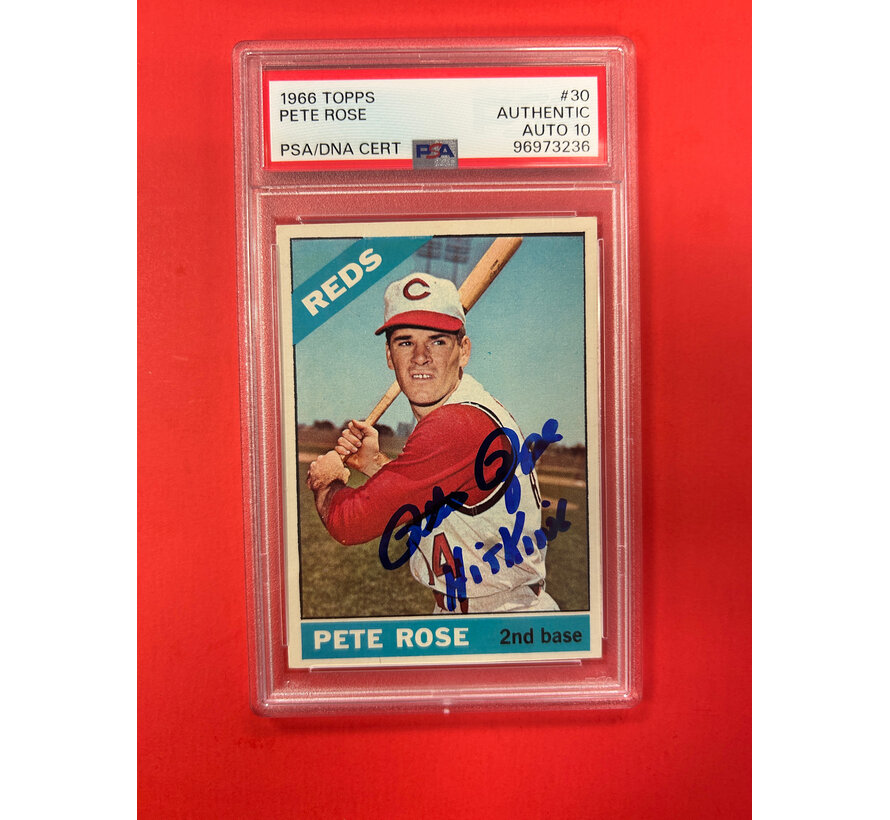 1966 TOPPS PETE ROSE AUTOGRAPHED PSA AUTHENTIC INSCRIBED HIT KING