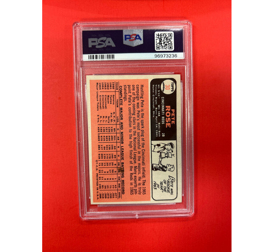 1966 TOPPS PETE ROSE AUTOGRAPHED PSA AUTHENTIC INSCRIBED HIT KING
