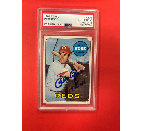TOPPS 1969 TOPPS PETE ROSE AUTOGRAPHED PSA AUTHENTIC INSCRIBED HIT KING