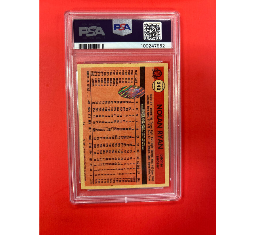 1981 O-PEE-CHEE NOLAN RYAN AUTOGRAPHED PSA AUTHENTIC