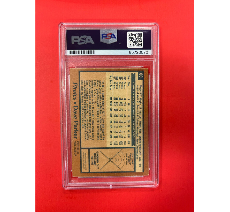 1978 O-PEE-CHEE DAVE PARKER AUTOGRAPHED PSA AUTHENTIC