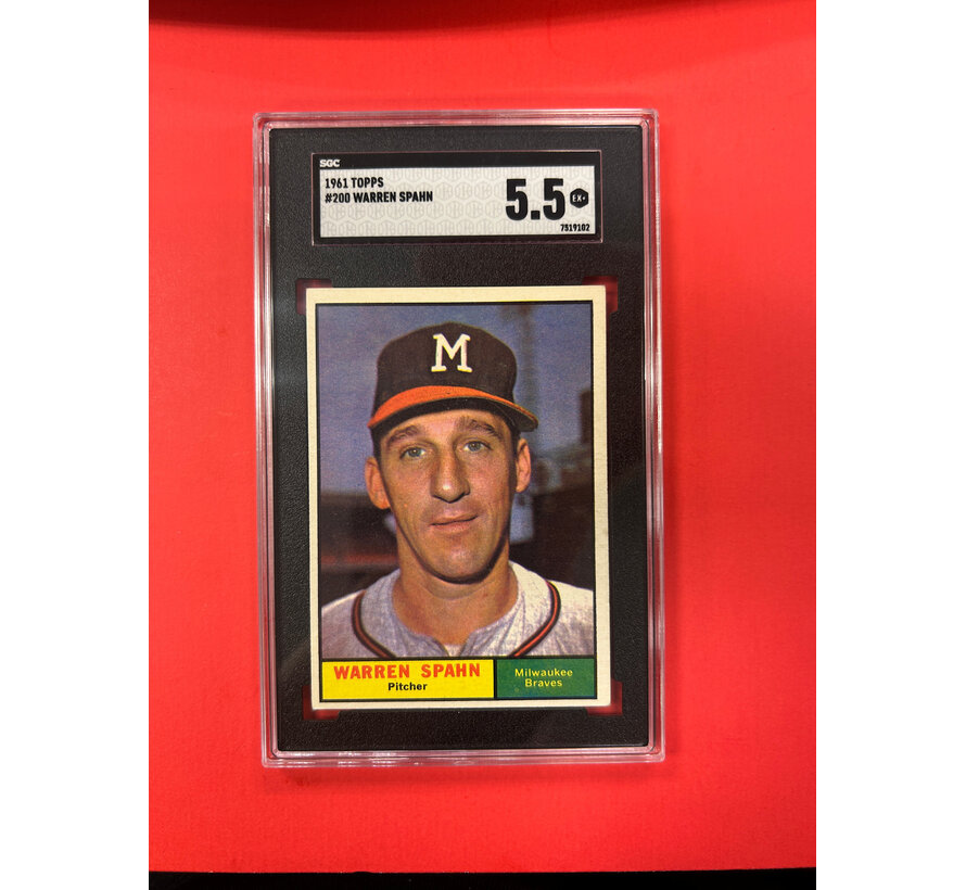 1961 TOPPS WARREN SPAHN #200 SGC GRADED 5.5