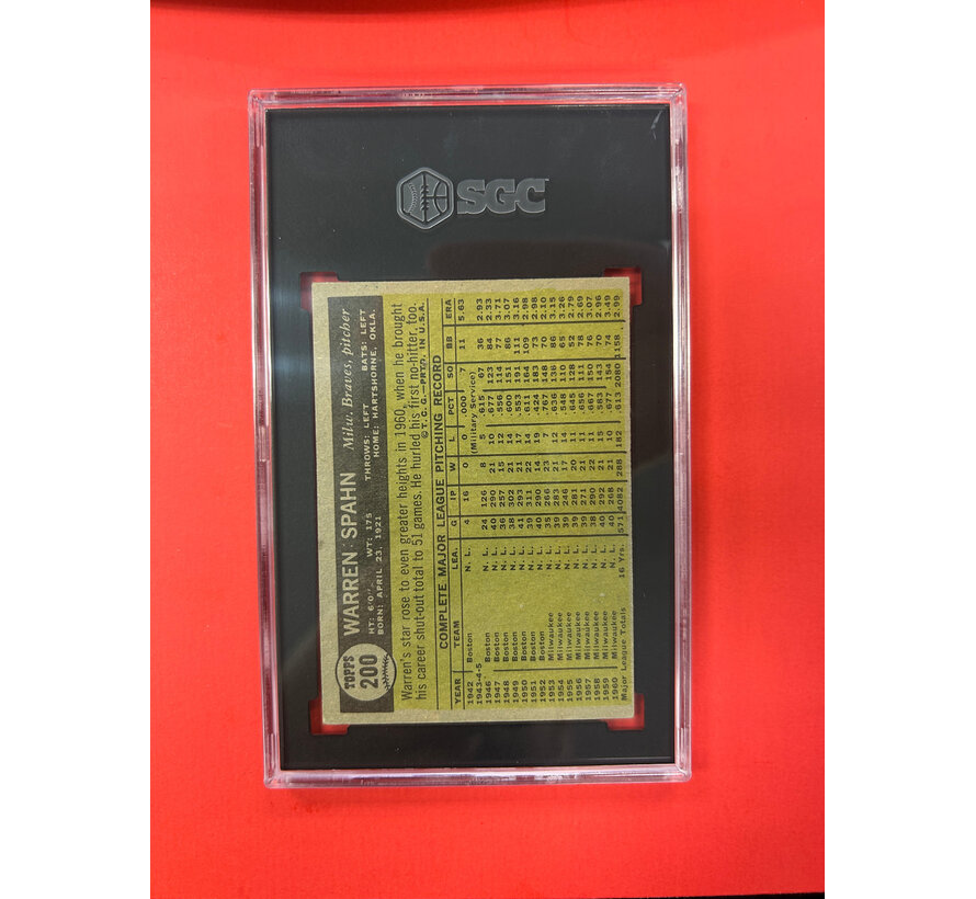 1961 TOPPS WARREN SPAHN #200 SGC GRADED 5.5