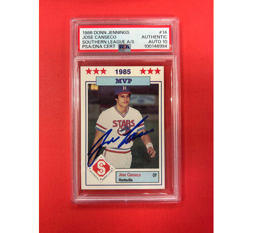 DON JENNINGS 1986 DONN JENNINGS JOSE CANSECO SOUTHERN LEAGUE AL AUTOGRAPHED PSA AUTHENTIC