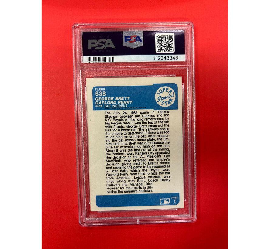 1984 FLEER G.BRETT/G.PERRY DUAL AUTOGRAPHED PINE TAR INCIDENT PSA AUTHENTIC