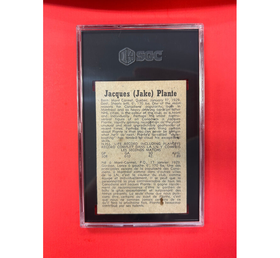 1958-59 PARKHURST JACQUES PLANTE #22 SGC GRADED 3
