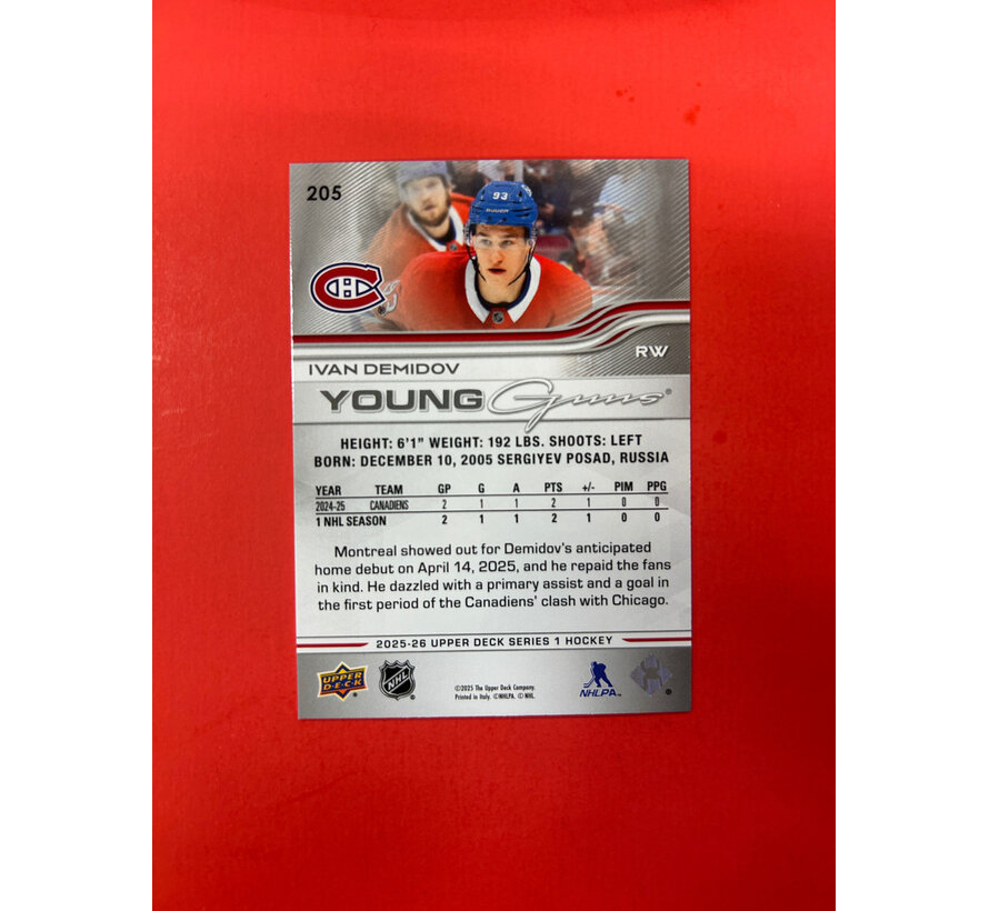 2025-26 UPPER DECK SERIES 1 IVAN DEMIDOV YOUNG GUNS