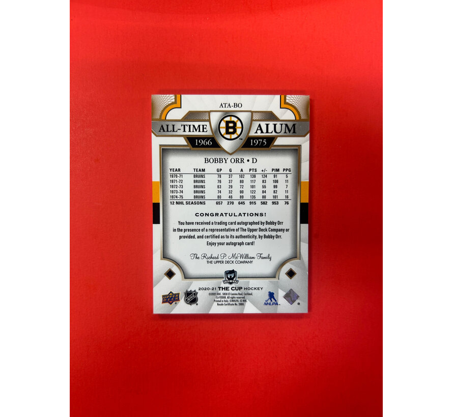 2020-21 UPPER DECK THE CUP BOBBY ORR ALL TIME ALUM AUTOGRAPH /25