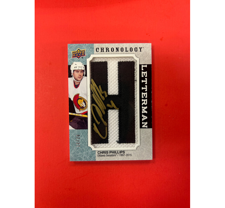2018-19 UPPER DECK CHRONOLOGY CHRIS PHILLIPS LETTERMAN AUTOGRAPHED /20