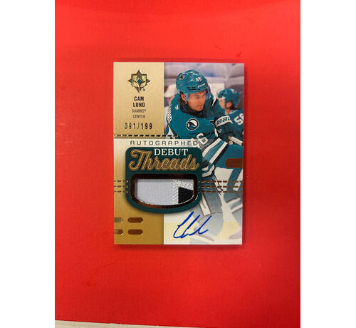 UPPER DECK 2025-26 UPPER DECK ULTIMATE CAM LUND AUTOGRAPHED DEBUT THREADS /199
