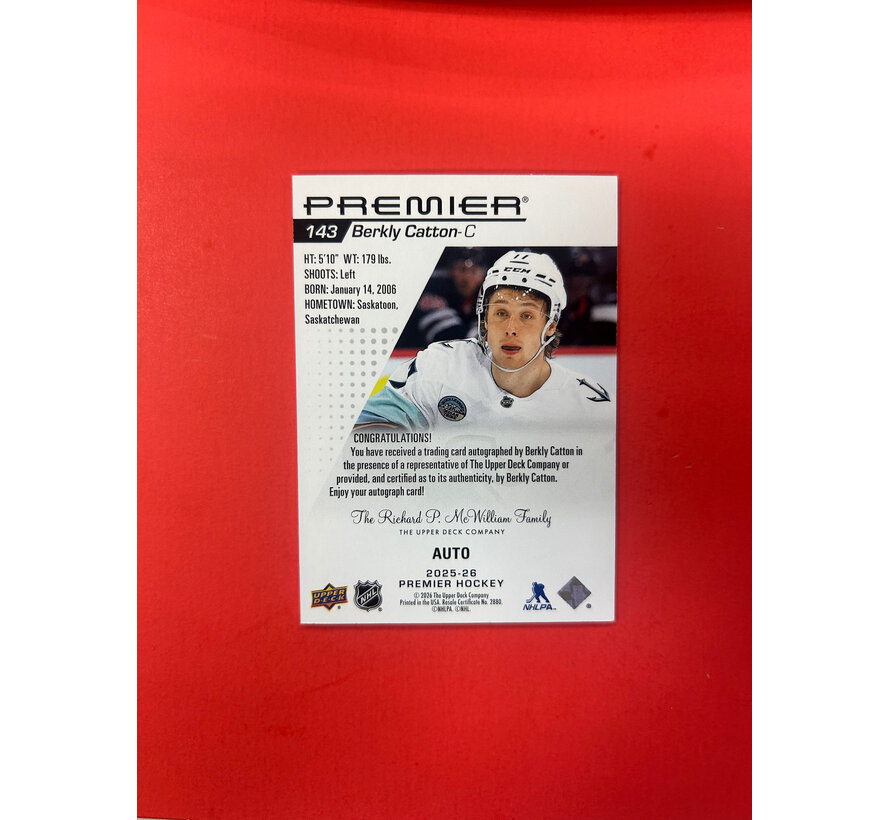 2025-26 UPPER DECK PREMIER BERKLY CATTON AUTOGRAPH