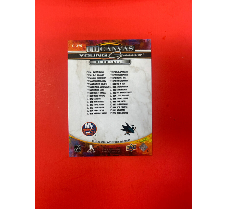 2025-26 UPPER DECK SERIES 2 SCHAEFER MISA YOUNG GUNS CANVAS CHECKLIST