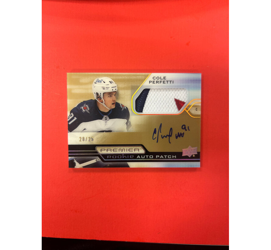 2021-22 UPPER DECK PREMIER COLE PERFETTI ROOKIE AUTO PATCH /25 CREST
