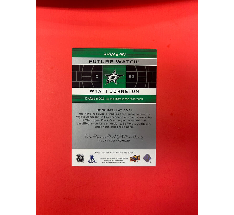 2022-23 SP AUTHENTIC WYATT JOHNSTON  RETRO FUTURE  WATCH AUTO /399