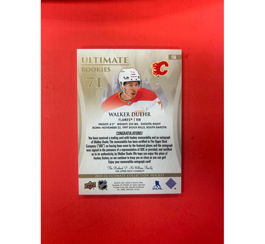 2023-24 UPPER DECK ULTIMATE WALKER DUEHR ROOKIE PATCH AUTO /99 ALBERTA PATCH