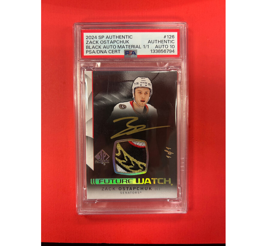 2024 SP AUTHENTIC ZACK OSTAPCHUK FUTURE WATCH AUTO PATCH BLACK MYSTERY 1/1 PSA AUTHENTIC