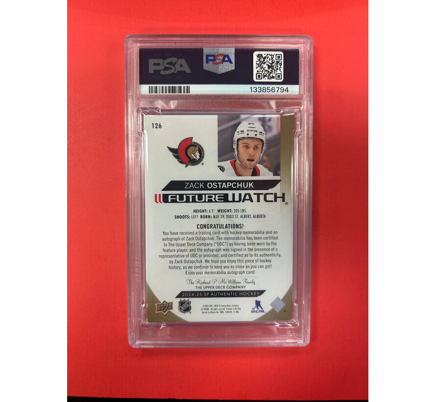 2024 SP AUTHENTIC ZACK OSTAPCHUK FUTURE WATCH AUTO PATCH BLACK MYSTERY 1/1 PSA AUTHENTIC