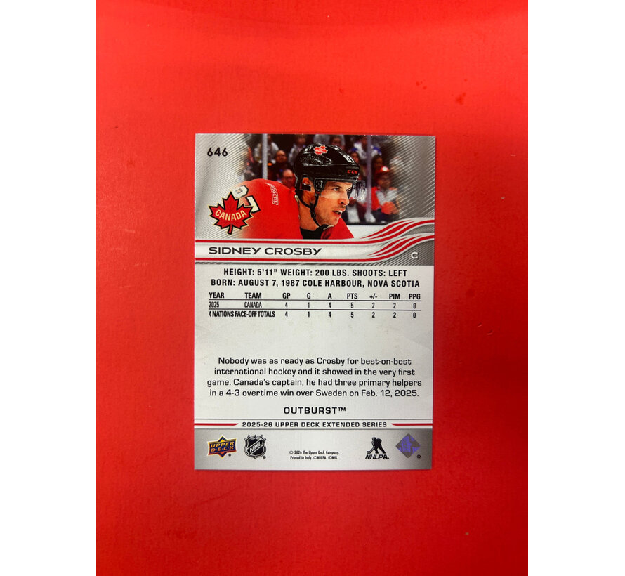 2025-26 UPPER DECK EXTENDED SIDNEY CROSBY TEAM CANADA OUTBURST