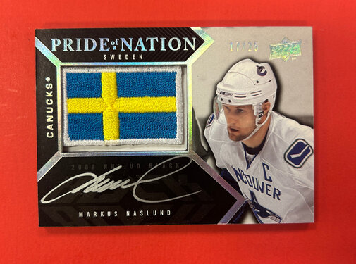 UPPER DECK 2008-09 UD BLACK PRIDE OF A NATION MARKUS NASLUND PATCH AUTO /25