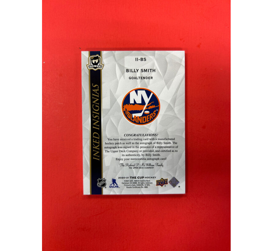 2020-21 UPPER DECK THE CUP BILLY SMITH INKED INSIGNIAS AUTO /25
