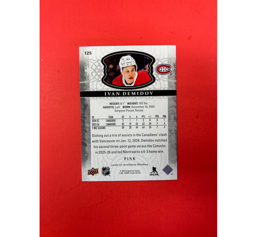 2026-27 UPPER DECK ARTIFACTS IVAN DEMIDOV PINK STARS /35