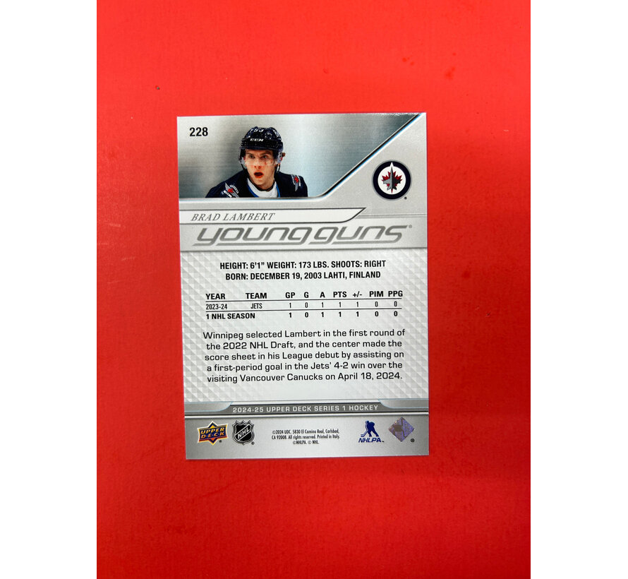 2024-25 UPPER DECK SERIES 1 BRAD LAMBERT YOUNG GUNS EXCLUSIVES /100