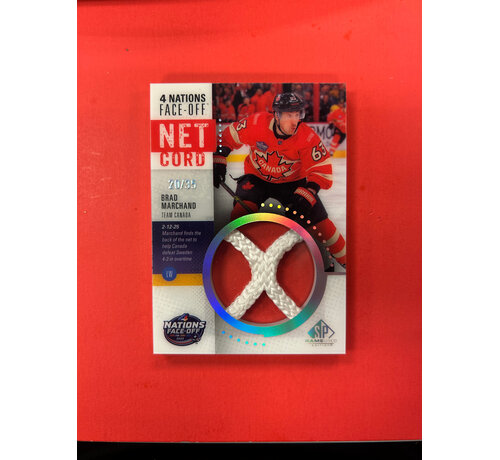 UPPER DECK 2025-26 UD SP GAME USED BRAD MARCHAND 4 NATIONS FACE OFF NET CORD /35