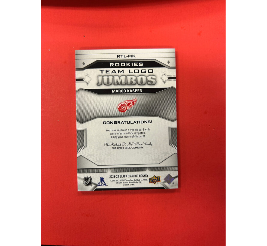 2023-24 UPPER DECK BLACK DIAMOND MARCO KASPER TEAM LOGO JUMBOS