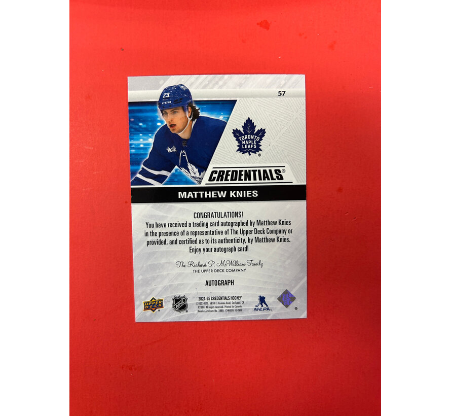 2024-25 UPPER DECK CREDENTIALS MATTHEW KNIES AUTOGRAPH