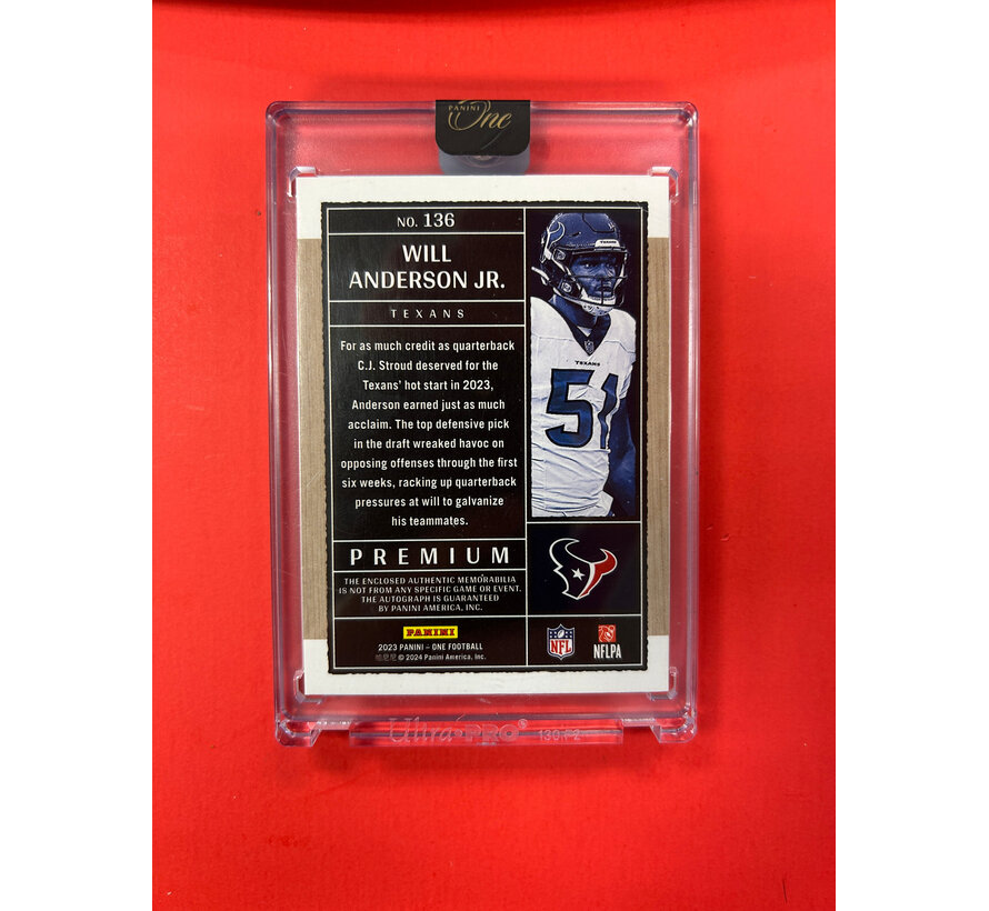 2023 PANINI FOOTBALL AND ONE WILL ANDERSON JR ROOKIE PATCH AUTO /25
