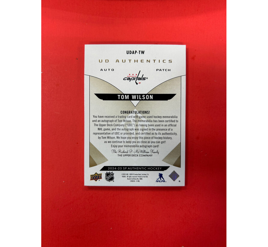 2024-25 SP AUTHENTIC TOM WILSON UD AUTHENTICS PATCH AUTO /49