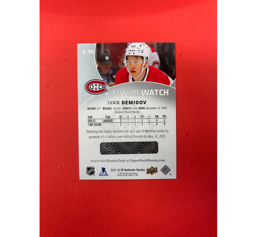 2025-26 SP AUTHENTIC IVAN DEMIDOV FUTURE WATCH SPECTRUM BOUNTY LEVEL 3