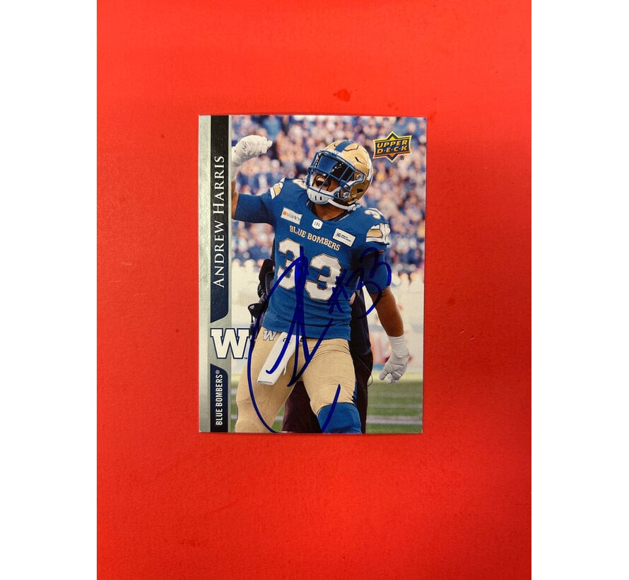2021 UPPER DECK CFL ANDREW HARRIS AUTOGRAPHED IN PERSON