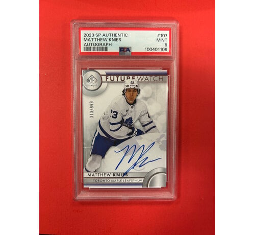 UPPER DECK 2023-24 SP AUTHENTIC MATTHEW KNIES FUTURE WATCH AUTOGRAPH /999 PSA GRADED 9