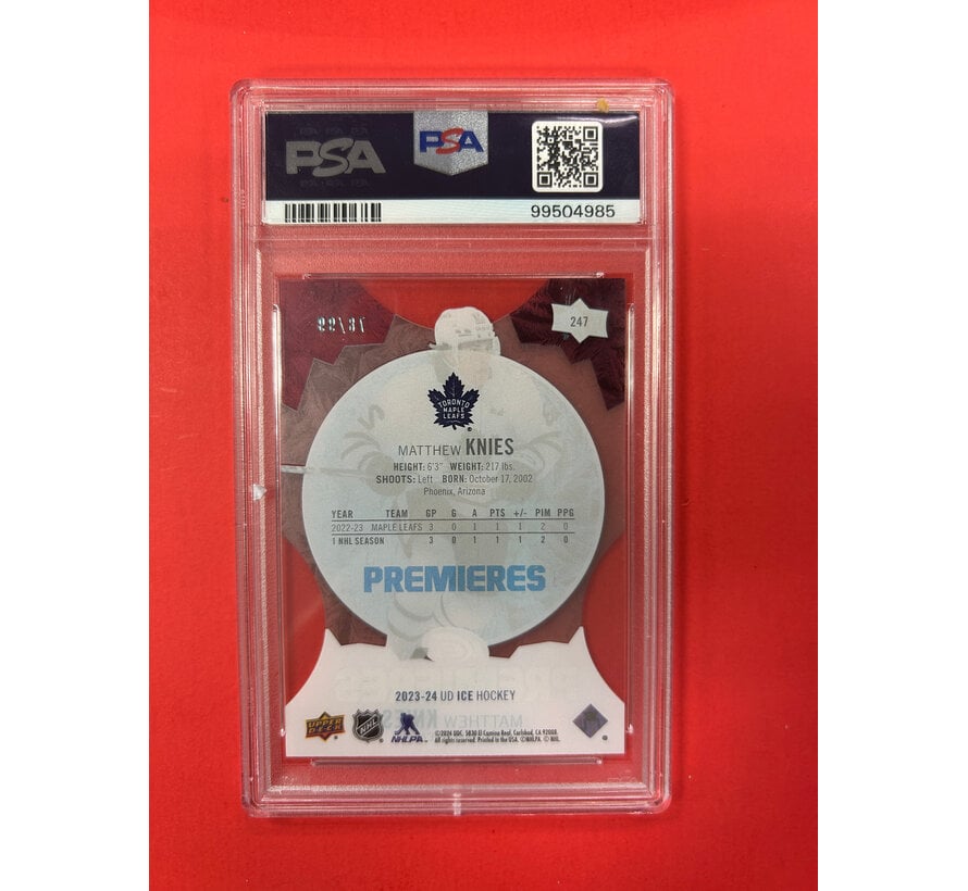 2023 UPPER DECK ICE MATTHEW KNIES ICE PREMIERES /99 PSA GRADED 10