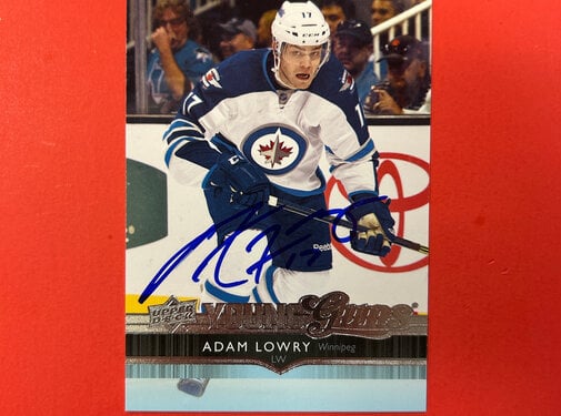 UPPER DECK 2014-15 UPPER DECK SERIES 1 ADAM LOWRY YOUNG GUNS AUTOGRAPHED