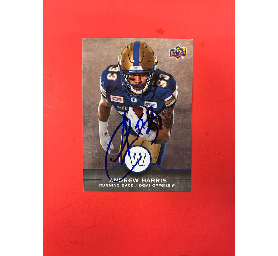 2016 UPPER DECK CFL ANDREW HARRIS AUTOGRAPHED IN PERSON