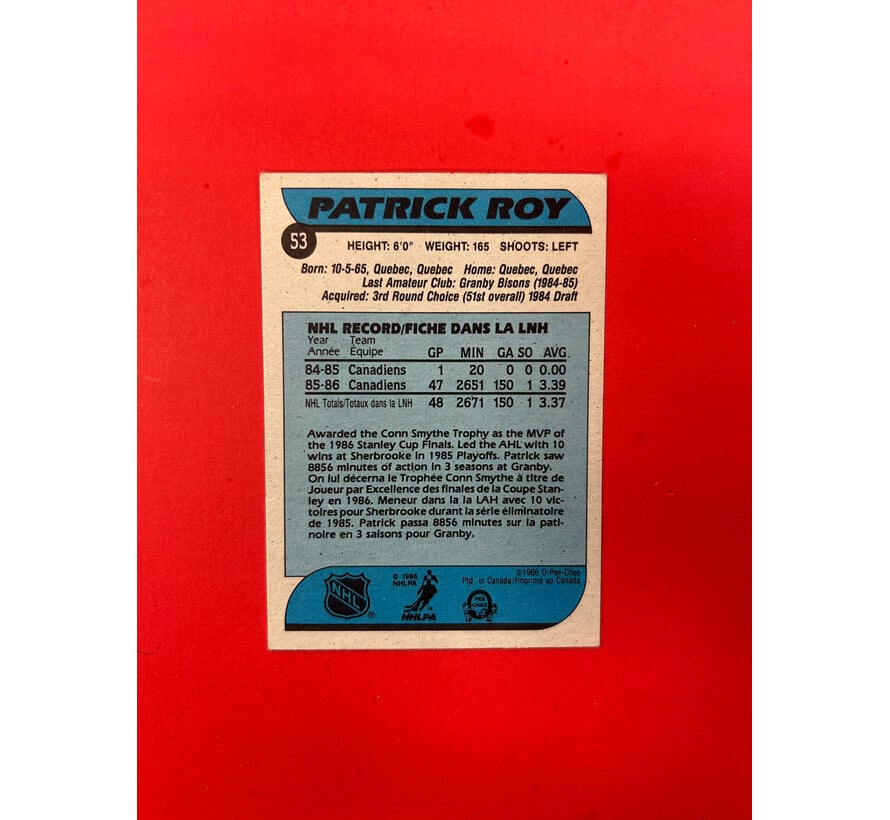 1986-87 O-PEE-CHEE PATRICK ROY ROOKIE #53