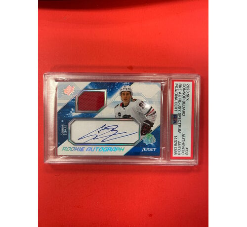 UPPER DECK 2023-24 UPPER DECK SPX CONNOR BEDARD ROOKIE JERSEY AUTOGRAPH BLUE /25 PSA AUTHENTIC AUTO 8