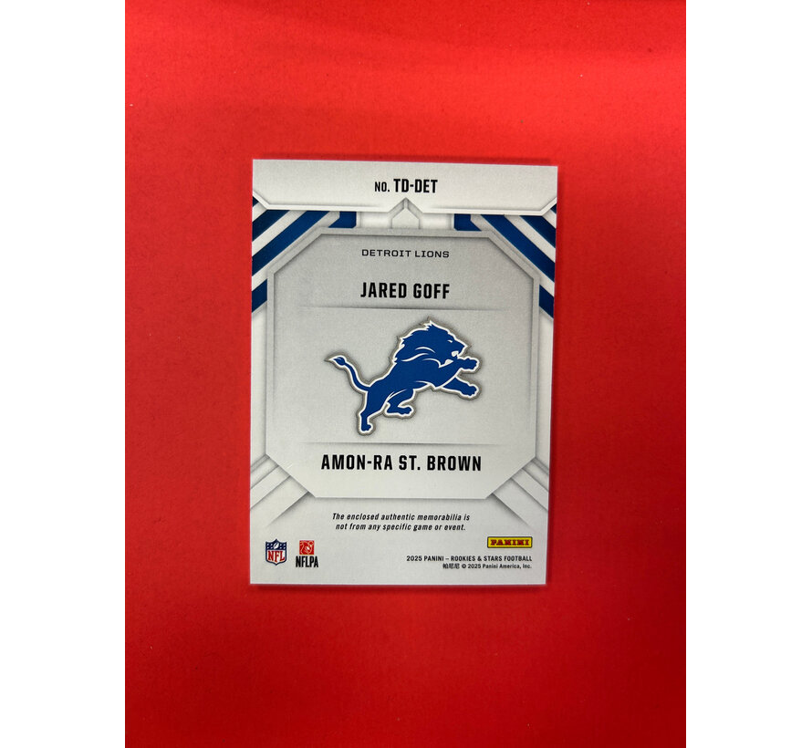 2025 PANINI ROOKIES AND STARS TEAM DUALS GOFF/ST.BROWN PATCHES /49