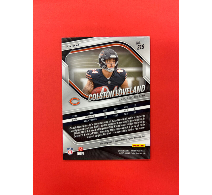 2025 PANINI PRIZM COLSTON LOVELAND NO HUDDLE ROOKIE AUTOGRAPH SILVER DISCO