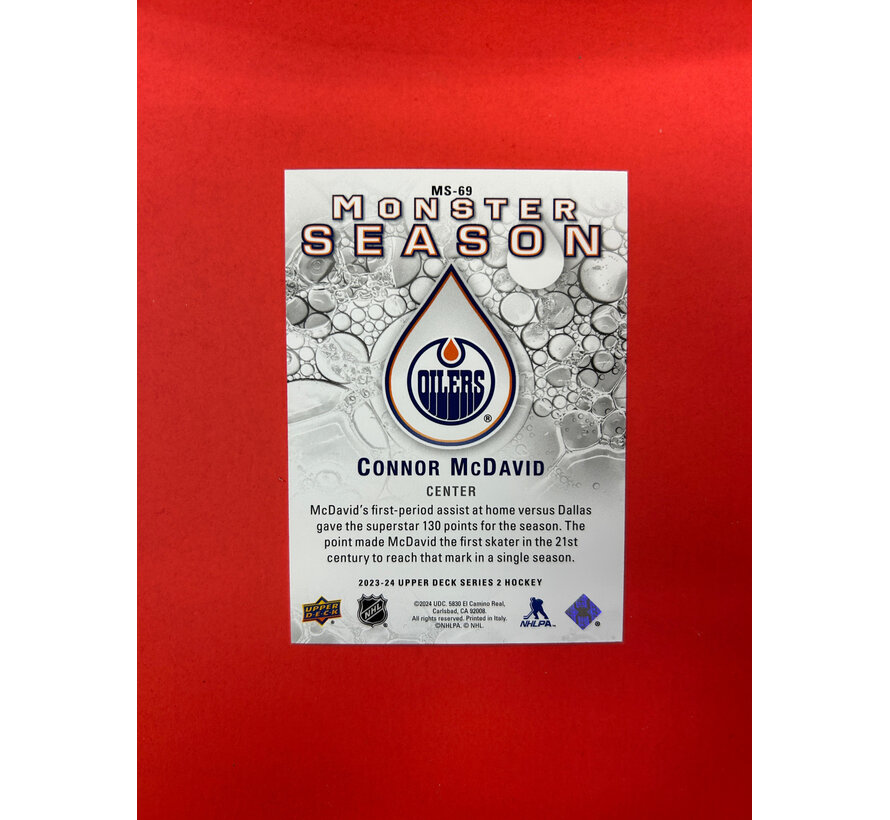 2023-24 UPPER DECK SERIES 2 CONNOR MCDAVID MONSTER SEASON GOLD /153