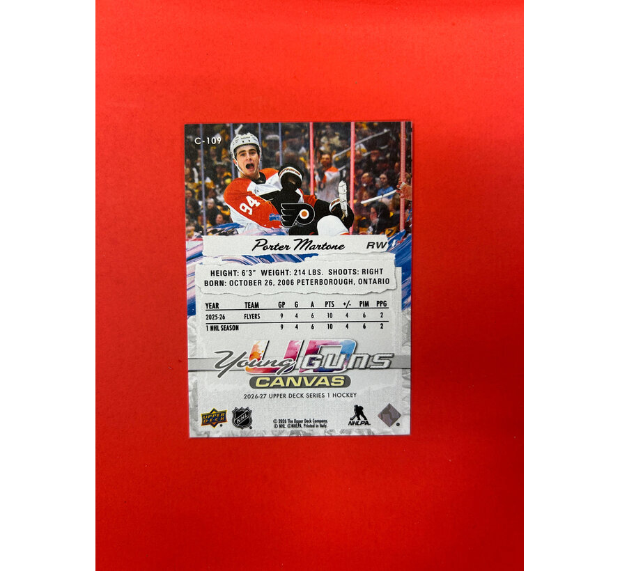 2026-27 UPPER DECK SERIES 1 PORTER MARTONE YOUNG GUNS CANVAS