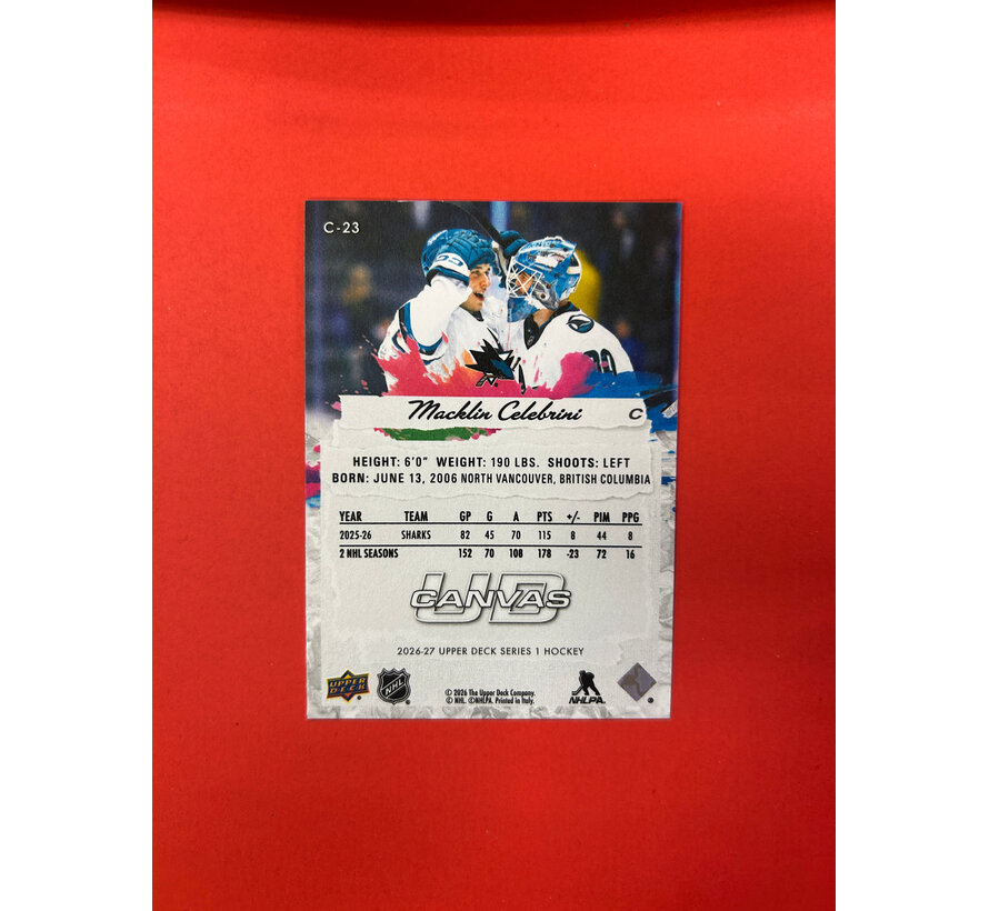 2026-27 UPPER DECK SERIES 1 MACKLIN CELEBRINI CANVAS SP W/CROSBY