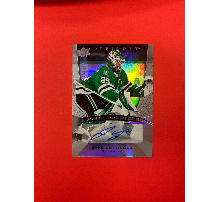 2020-21 UPPER DECK TRILOGY JAKE OETTINGER ROOKIE PREMIERES AUTO /399